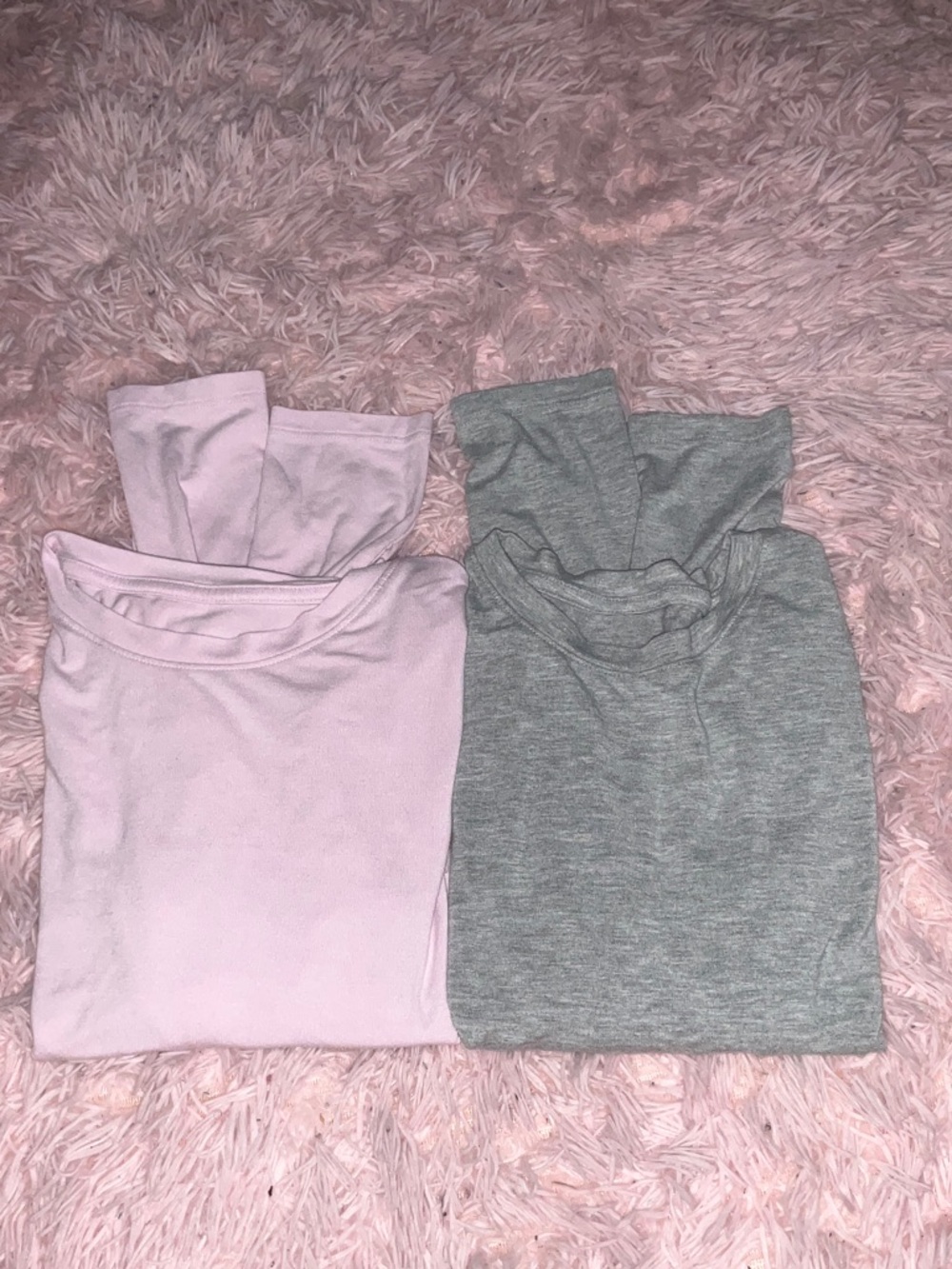 Two Basic Long-Sleeve Tops - Light Pink & Heather Gray